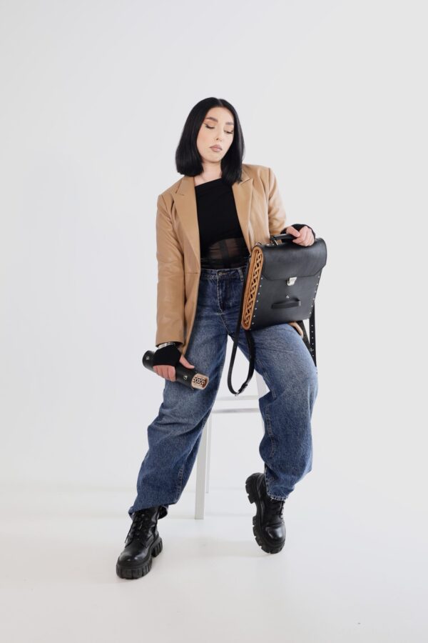 Exclusief   Unieke Rugzak Combinatie met Walnoot houten Handmade