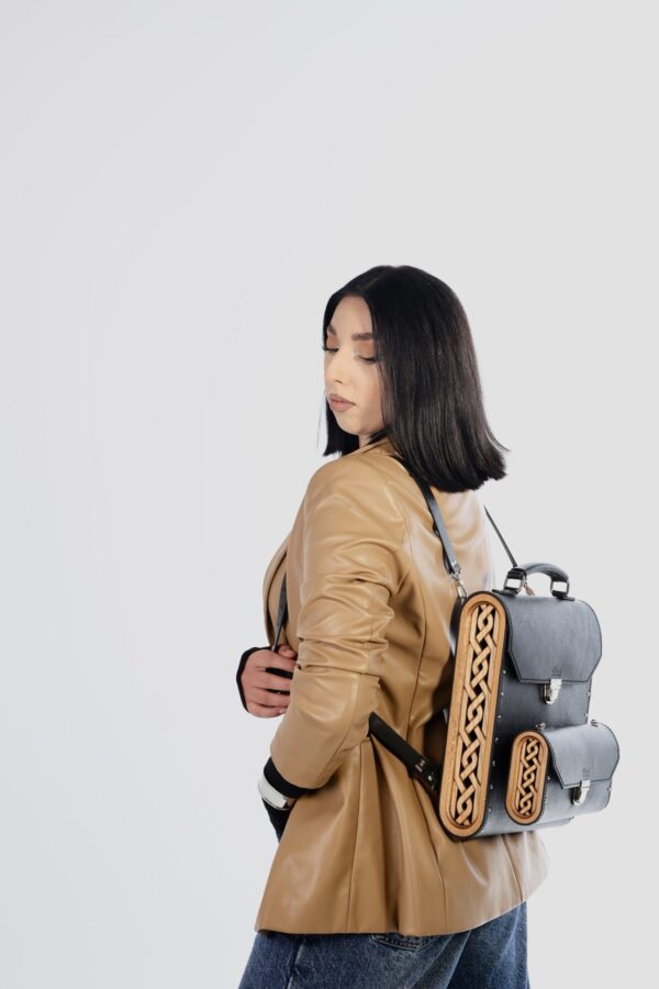 Exclusief   Unieke Rugzak Combinatie met Walnoot houten Handmade