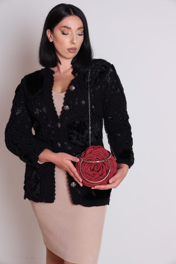 Exclusief  Handmade Tas Roos ( wijn rood)