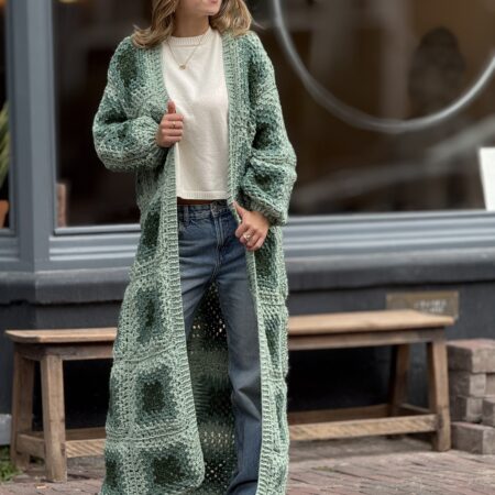 Cardigan van Handgemaakt Crochet 100 % Italiaans Wol Groen