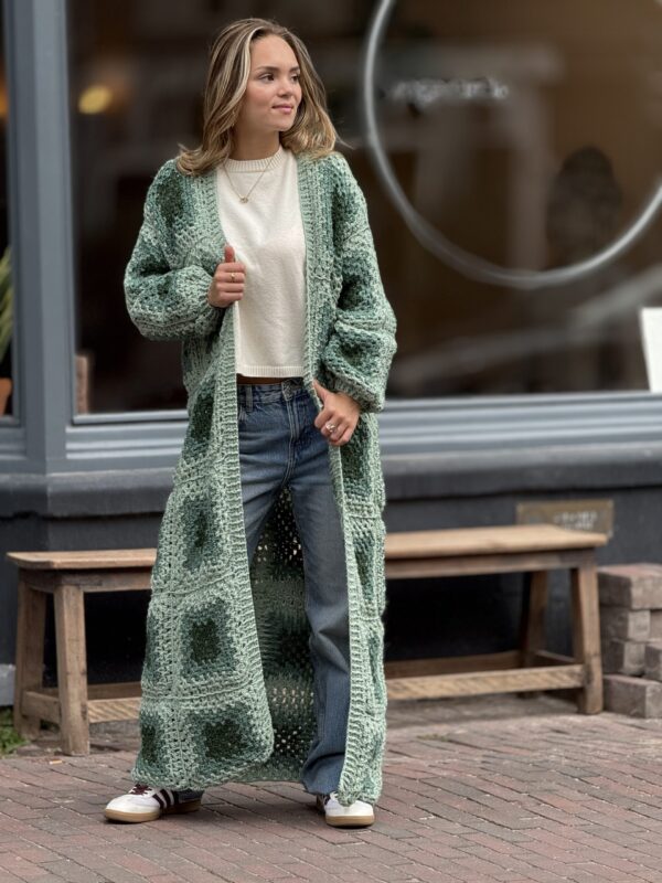 Cardigan van Handgemaakt Crochet 100 % Italiaans Wol Groen
