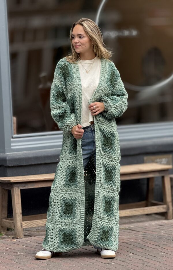 Cardigan van Handgemaakt Crochet 100 % Italiaans Wol Groen