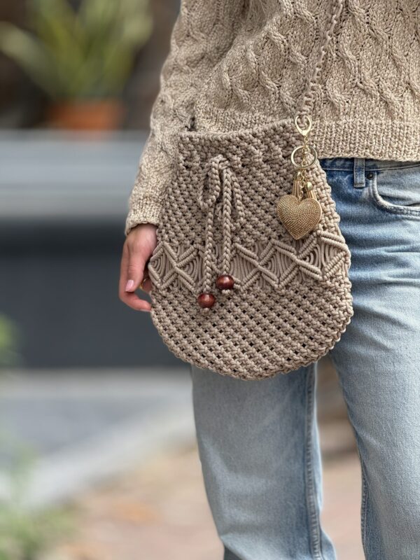 Exclusief  Handmade Tas Macramé Crème Kleur