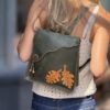 Exclusief Unieke Leer  Rugzak met Herfstbladeren  (Handmade)