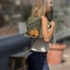 Exclusief Unieke Leer  Rugzak met Herfstbladeren  (Handmade)