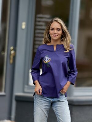 Overhemd met  Armeense Traditionele  Borduurwerk Bloemen van   Marash  Donkerblauw Kleur ( S-M)Handmade