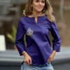 Overhemd met  Armeense Traditionele  Borduurwerk Bloemen van   Marash  Donkerblauw Kleur ( S-M)Handmade