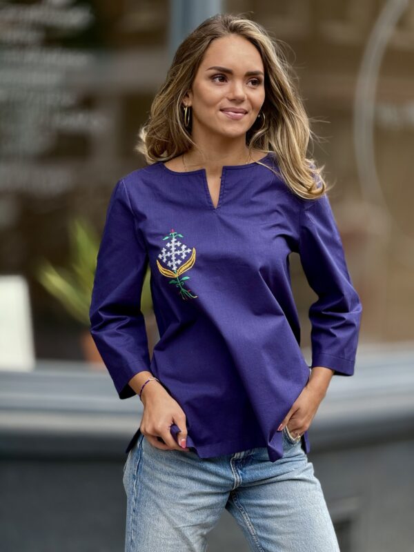 img_7948 Overhemd met Armeense Traditionele Borduurwerk Bloemen van Marash -Donkerblauw Kleur ( S-M) Handmade