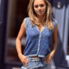 Blouse  Handgemaakte van  100% Bio Katoen  - Blauwe Kleur  ( Gehaakt)
