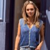Blouse  Handgemaakte van  100% Bio Katoen  - Blauwe Kleur  ( Gehaakt)