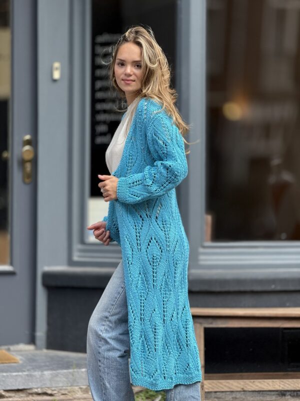 Handgemaakte gebrieid cardigan van Italiaans  Merino wol garen