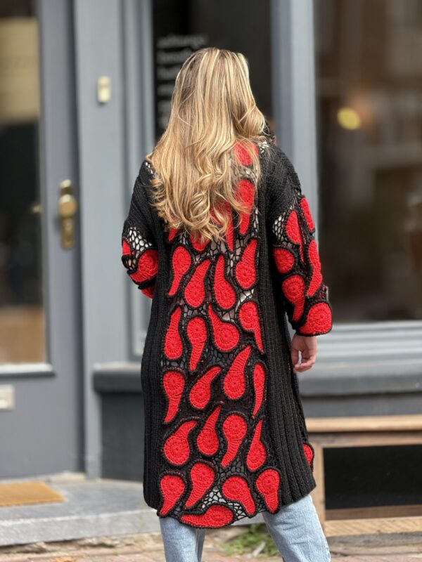 img_8752 Cardigan Ierse Kant van Handgemaakte 100% Italiaanse Wol
Zwart-Rood