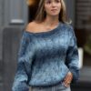 Blouse  Handgemaakt  van   80%  Italiaanse Bio Katoen 20% Linnen   - Blauwe Mix