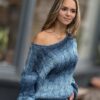 Blouse  Handgemaakt  van   80%  Italiaanse Bio Katoen 20% Linnen   - Blauwe Mix