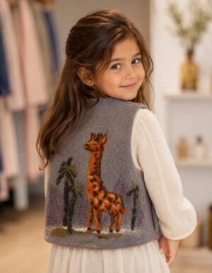 097018cb-757b-4022-93a4-ce5e2271063d-2 Handgemaakte Gilet Merinowol Vilt Kleding voor Kinderen | Luxe & Ambacht Leftijd 5-6 jaar Vilt Giraf