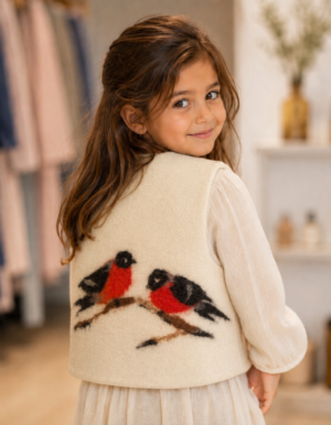 e16fdd23-c97b-49a4-a178-6bcf0a7b8870 Handgemaakte Gilet Merinowol Vilt Kleding voor Kinderen | Luxe & Ambacht Leftijd 2-3 jaar Vilt Vogels