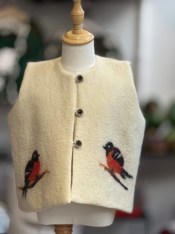 Handgemaakte  Gilet Merinowol  Vilt Kleding voor Kinderen | Luxe & Ambacht Leftijd 4-5 jaar  Vilt Vogels