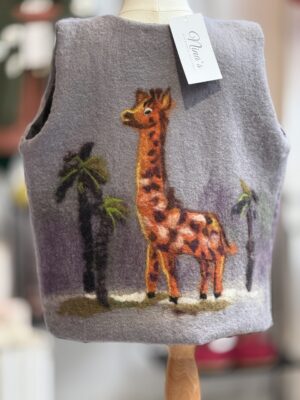 Handgemaakte  Gilet Merinowol  Vilt Kleding voor Kinderen | Luxe & Ambacht Leftijd 5-6 jaar  Vilt Giraf