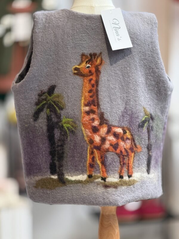 Handgemaakte  Gilet Merinowol  Vilt Kleding voor Kinderen | Luxe & Ambacht Leftijd 5-6 jaar  Vilt Giraf