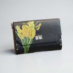 Exclusieve Luxe Leren Tas met Natuurlijk Hout  – Handgemaakt & Limited Editio Tas Tulp Geel Amsterdam