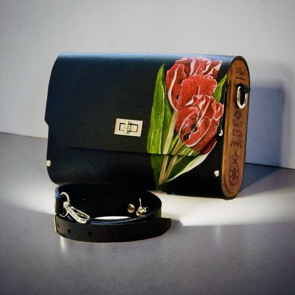 Exclusieve Luxe Leren Tas met Natuurlijk Hout  – Handgemaakt & Limited Editio Tas Tulp  Rood Amsterdam