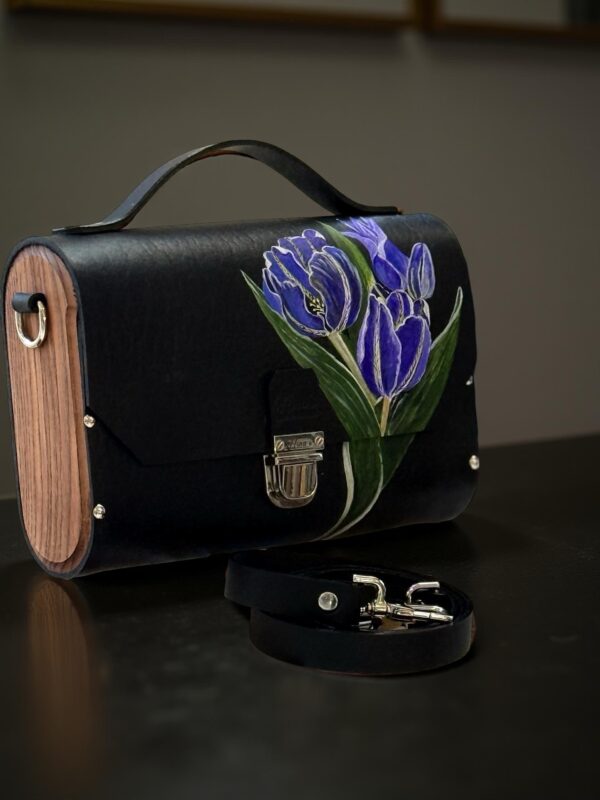 Exclusieve Luxe Leren Tas met Natuurlijk Hout  – Handgemaakt & Limited Editio Tas Tulp Paars Amsterdam