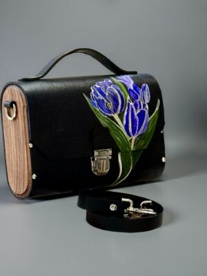 Exclusieve Luxe Leren Tas met Natuurlijk Hout  – Handgemaakt & Limited Editio Tas Tulp Paars Amsterdam