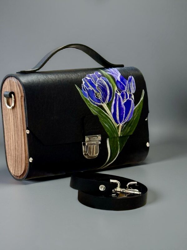 Exclusieve Luxe Leren Tas met Natuurlijk Hout  – Handgemaakt & Limited Editio Tas Tulp Paars Amsterdam