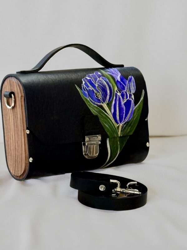 Exclusieve Luxe Leren Tas met Natuurlijk Hout  – Handgemaakt & Limited Editio Tas Tulp Paars Amsterdam