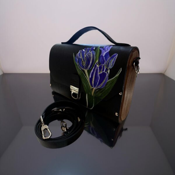 Exclusieve Luxe Leren Tas met Natuurlijk Hout  – Handgemaakt & Limited Editio Tas Tulp Paars Amsterdam