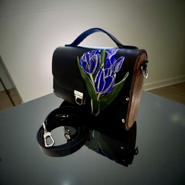 Exclusieve Luxe Leren Tas met Natuurlijk Hout  – Handgemaakt & Limited Editio Tas Tulp Paars Amsterdam