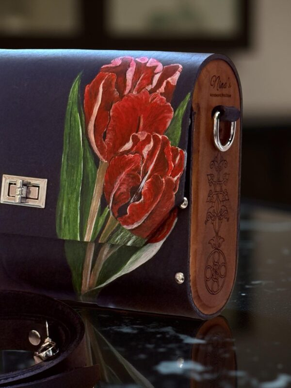 Exclusieve Luxe Leren Tas met Natuurlijk Hout  – Handgemaakt & Limited Editio Tas Tulp  Rood Amsterdam