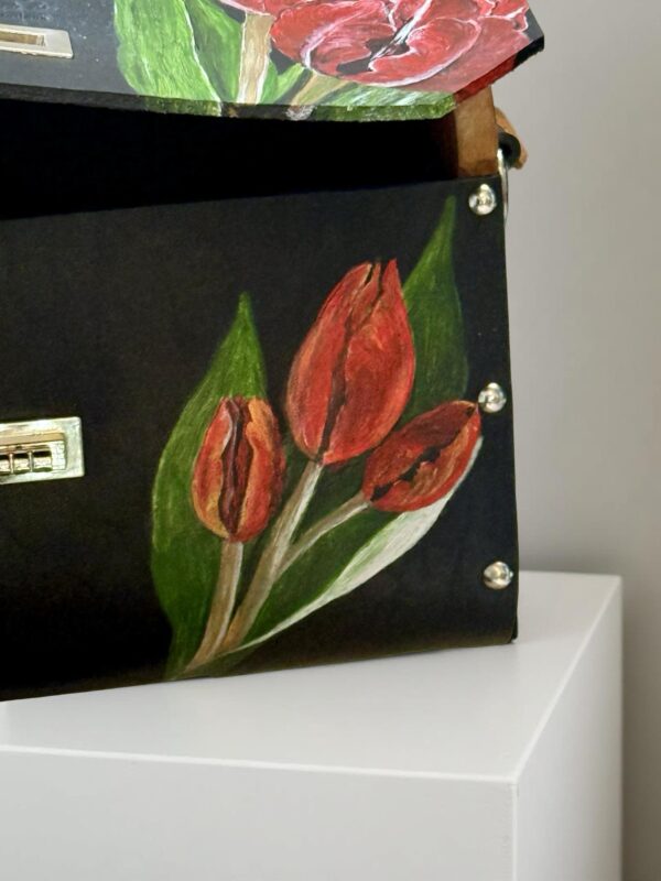 Exclusieve Luxe Leren Tas met Natuurlijk Hout  – Handgemaakt & Limited Editio Tas Tulp  Rood Amsterdam