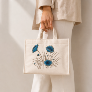 7b5f2d3b-bd50-4d07-949f-a052480d9aff Handmade Embroidered Canvas Tote Bag, Hand Embroidery Floral Bag, Blue Poppy Tote, Artisan Shoulder Bag, Eco Gift for Women, Unique Handcrafted Everyday Bag, Nina’s Handwork Boutique Amsterdam