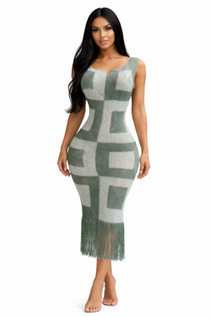 2a230262-f0ae-4d70-8548-849d17cfa27e Sage Green Crochet Midi Dress with Fringe – Back Detail