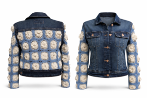 Handmade Crochet Denim Jacket – Unique Upcycled Boho Style Girls Jacket