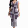 Italian Viscose Crochet Midi Dress in Purple & Grey – Bodycon Fringe Dress