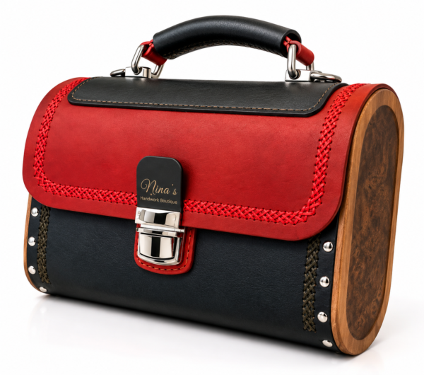 Exclusive Luxury Handmade Leather Bag Amsterdam | Natural Walnut Wood | Unique Designer Handbag | Nina’s Handwork Boutique