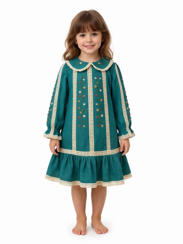 Handmade Embroidered Girls Dress – Vintage Style Linnen  Dress with Floral Details