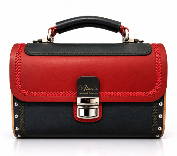Exclusive Luxury Handmade Leather Bag Amsterdam | Natural Walnut Wood | Unique Designer Handbag | Nina’s Handwork Boutique
