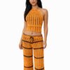 Orange Crochet Co-Ord Set for Women – Halter Top & Wide Leg Pants Summer Outfit