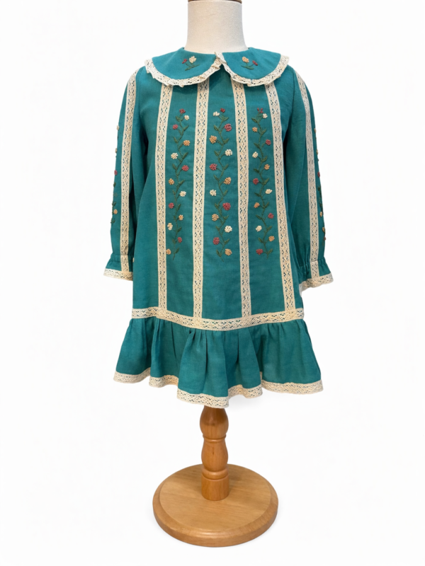 Handmade Embroidered Girls Dress – Vintage Style Linnen  Dress with Floral Details