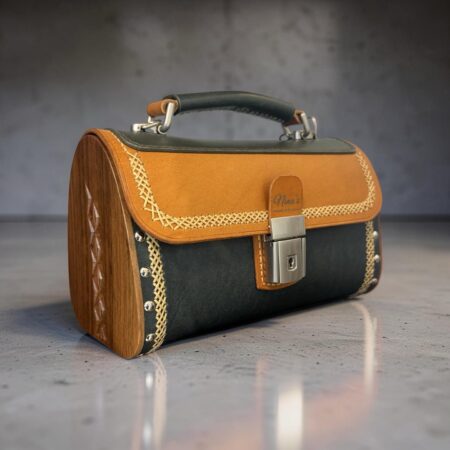 Exclusive Limited Edition Luxe Leren Tas – Handgemaakt met Walnoothout & Natuurlijke Bergbloemen