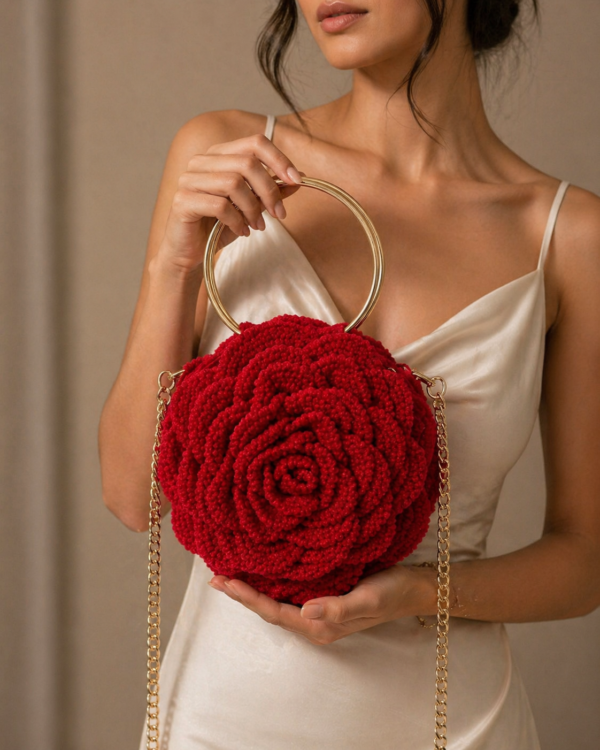 Luxury Crochet Rose Purse – Elegant Handmade Floral Bag