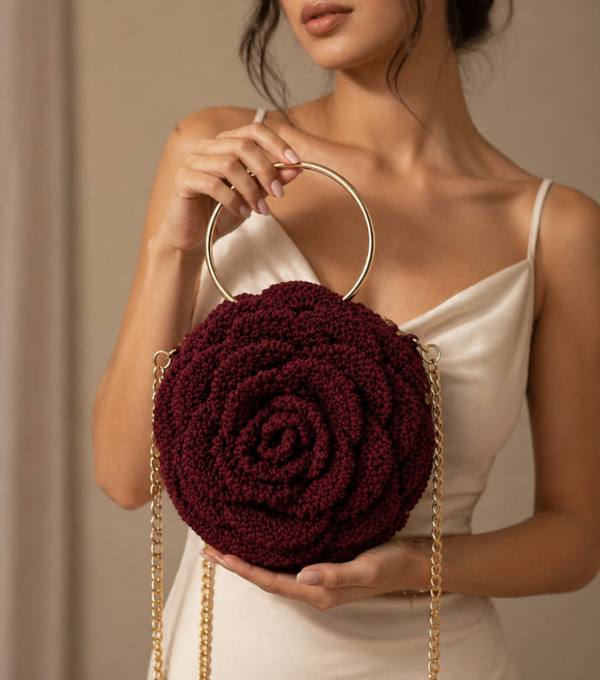 Handmade Crochet Rose Bag – Floral Crochet Handbag with Chain Strap