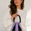 Handmade Crochet Tulip Bag with Strap – Lavender Black Knit Bucket Bag, Unique Boho Handbag Klein