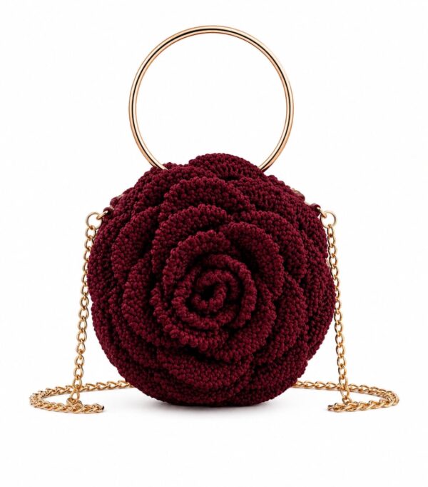 Handmade Crochet Rose Bag – Floral Crochet Handbag with Chain Strap