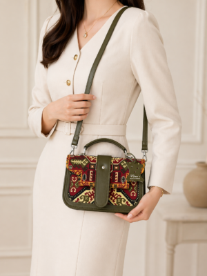 Genuine Leather Handbag with Long Shoulder Strap – Handmade Ethnic Crossbody Bag for Women