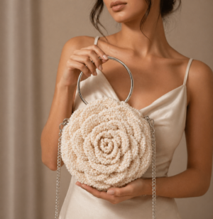 Designer Crochet Handbag – Handmade Rose Flower Purse