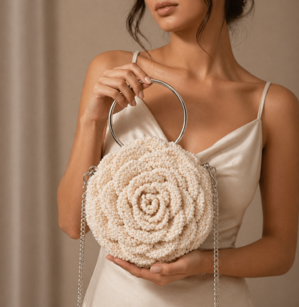 Designer Crochet Handbag – Handmade Rose Flower Purse